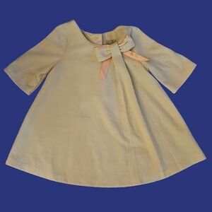 TAHARI Cream and Tan Metallic Herringbone Pink Bow Dress 5T